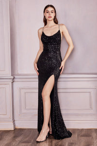 CF199 Ladivine SEQUIN COWL FITTED GOWN