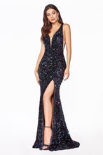 Load image into Gallery viewer, CF318 Ladivine BLACK IRIDESCENT SEQUIN GOWN
