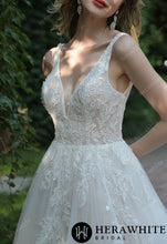 Load image into Gallery viewer, HERAWHITE - HW3034 - Beaded Sequins Lace And Sexy Split Wedding Dress

