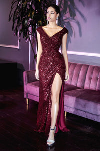 CH198 Ladivine Fitted sequin evening gown