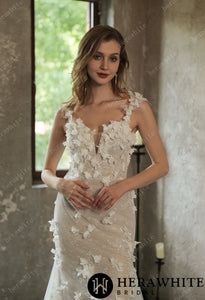 HW3055 HERAWHITE Stunning 3D Petal Lace Wedding Dress And Sparkle Tulle