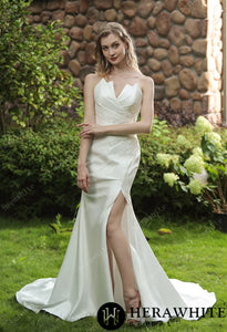 HERAWHITE - HW3071 - Strapless Silky Satin Wedding Dress With Detachable Overskirt