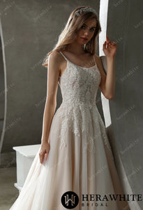 HW3026 HERAWHITE Beaded Lace A-line Wedding Gown with Scoop Neckline