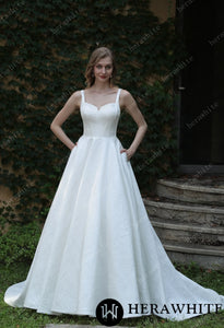 HERAWHITE - HW3046 - Minimalist Chic Modern Ballgown Wedding Dress With Shoulder Straps