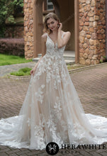 Load image into Gallery viewer, HERAWHITE - HW3039 - Luxurious Floral Lace A-Line Wedding Dress With Sheer Train

