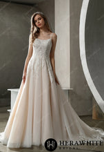 Load image into Gallery viewer, HERAWHITE - HW3026 - Beaded Lace A-line Wedding Gown with Scoop Neckline
