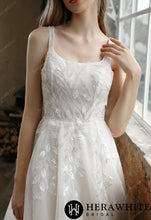 Load image into Gallery viewer, HERAWHITE - HW3003 - Square Neckline Wedding Dress with Delicate Leafy Lace
