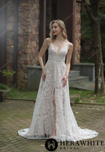 Load image into Gallery viewer, HERAWHITE - HW3050 - Beach Bohemian Lace Wedding Dress With Plunging V-Neckline
