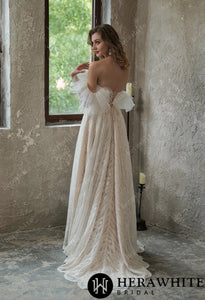HERAWHITE - HW3049 - Allover Lace Boho Sweetheart Wedding Gown With Corset Back