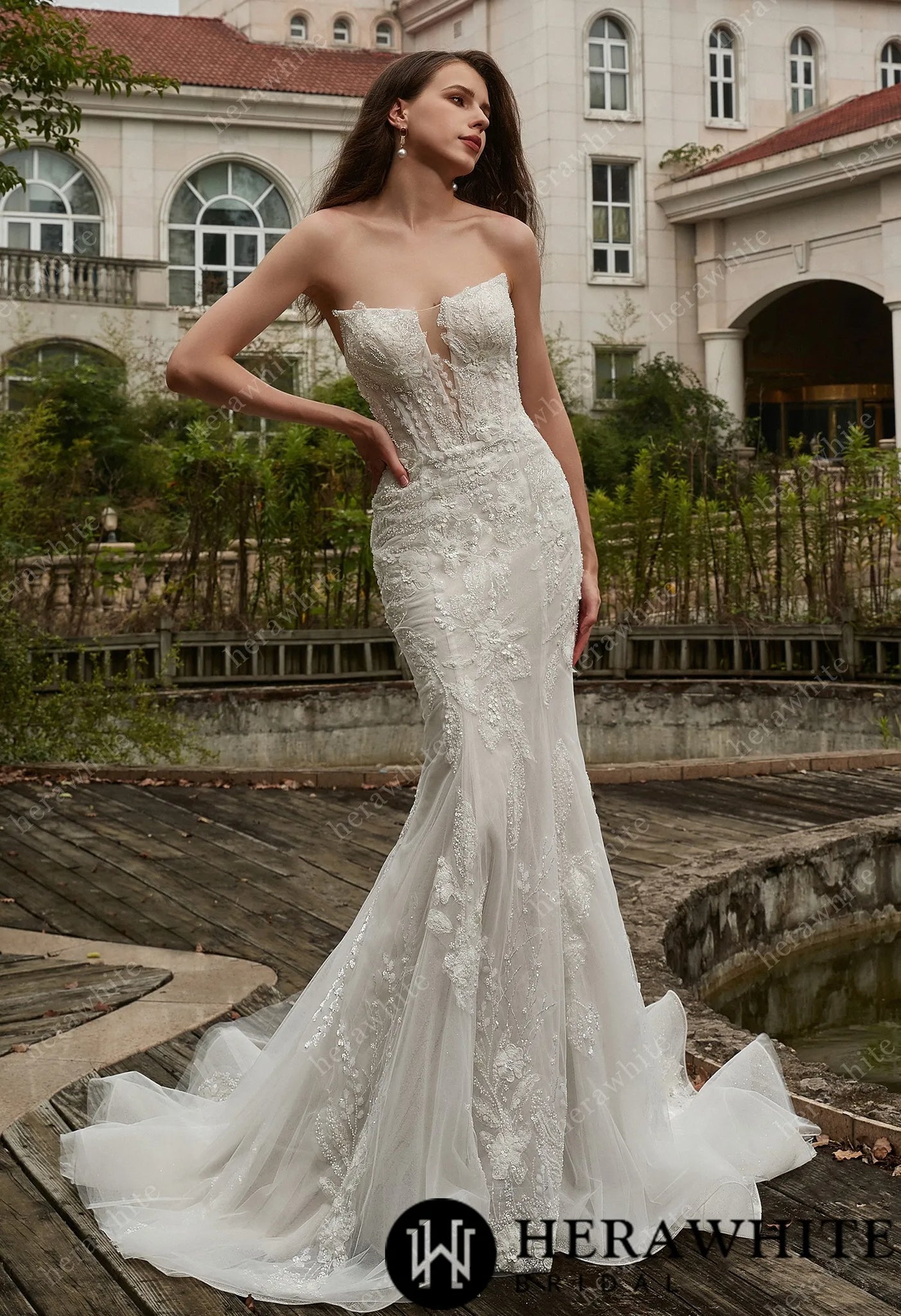 Hera White Bridal HW3429 - Beaded Sequins Lace And Detachable Overskirt Wedding Gown Ivory / 10 Hera White Bridal HW3429 - Beaded Sequins Lace And Detachable Overskirt Wedding Gown Ivory / 10
