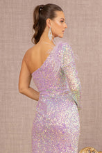 Load image into Gallery viewer, Feather Sequin Asymmetric Long Sleeve Mermaid Dress
