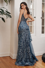 Load image into Gallery viewer, J847 FIT AND FLARE GLITTER PRINT GOWN WITH SIDE PEPLUM
