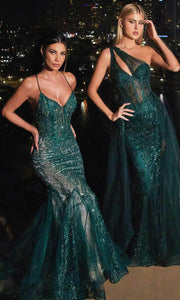 CC2253 Plunging Godets Mermaid Evening Gown