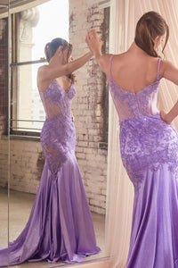 CDS470 Beaded Appliqued Illusion Evening Gown