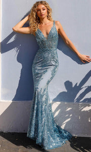 E1273  Sleeveless Embroidered Prom Gown