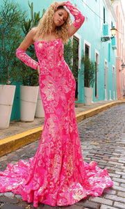 R1268 - Floral Sequin Mermaid Evening Dress