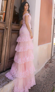 R1301 - Applique Trumpet Prom Dress