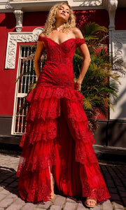 R1301 - Applique Trumpet Prom Dress