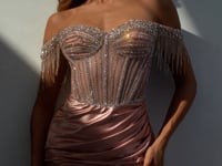 Load and play video in Gallery viewer, CD821 EMBELLISHED OFF THE SHOULDER SATIN GOWN
