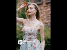 Load and play video in Gallery viewer, HERAWHITE - HW3042 - Romantic Square Neckline 3D Flowers Bridal Gown With Detachable Sleeves
