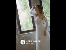 Load and play video in Gallery viewer, HERAWHITE - HW3052 - Enchanting Pleated Tulle A-line Wedding Dress With Pouf Sleeves
