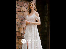 Load and play video in Gallery viewer, HERAWHITE - HW3050 - Beach Bohemian Lace Wedding Dress With Plunging V-Neckline
