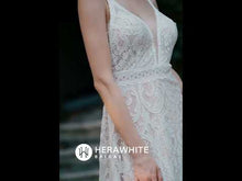 Load and play video in Gallery viewer, HW3044  HERAWHITE Summer Boho Lace Wedding Dress With Spaghetti Straps

