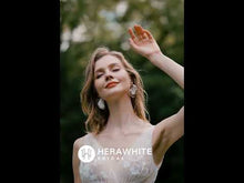 Load and play video in Gallery viewer, HW3045  HERAWHITE Whimsical Sequined Lace Tulle Wedding Dress With Gathered Bodice
