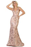 Load image into Gallery viewer, Mesmerizing metallic floral mermaid trumpet style evening gown.
