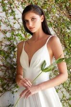 Load image into Gallery viewer, Off White Satin A-line double spaghetti strap  with pleated bodice
