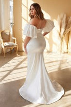 Load image into Gallery viewer, FITTED SATIN STRAPLESS GOWN WITH BLOUSON SLEEVES
