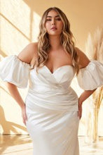 Load image into Gallery viewer, FITTED SATIN STRAPLESS GOWN WITH BLOUSON SLEEVES

