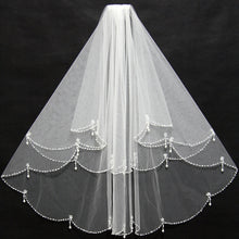 Load image into Gallery viewer, Scalloped beaded edge wedding veil with blusher.
