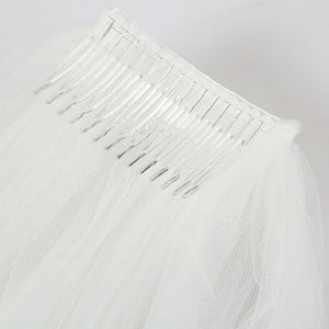 Scalloped beaded edge wedding veil with blusher.