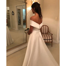 Load image into Gallery viewer, Satin Off The Shoulder Natural Waist Bridal Ball Gown
