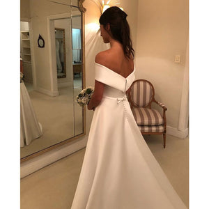Satin Off The Shoulder Natural Waist Bridal Ball Gown