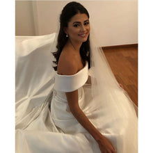 Load image into Gallery viewer, Satin Off The Shoulder Natural Waist Bridal Ball Gown
