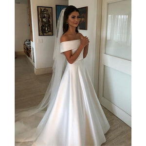 Satin Off The Shoulder Natural Waist Bridal Ball Gown
