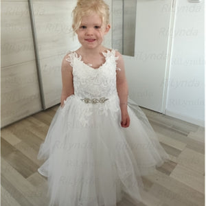 AELYQ247 Floral lace appliqued tulle princess dress