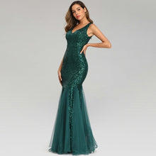 Load image into Gallery viewer, Stunningly sequined  metallic V neck mermaid floor length formal  gown
