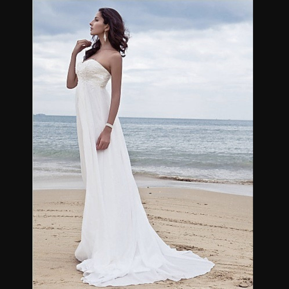 Organza empire waist wedding gown. White / 2 / Floor Length